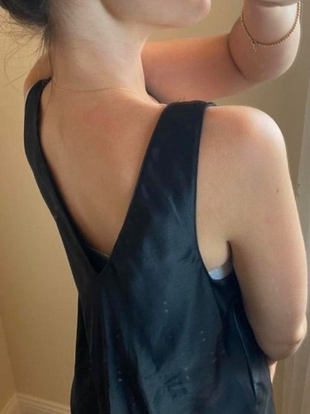 90s Black Satin Mini Slip Dress Dark Romantic Goth Embroidered Coquette Size M - Picture 4 of 8